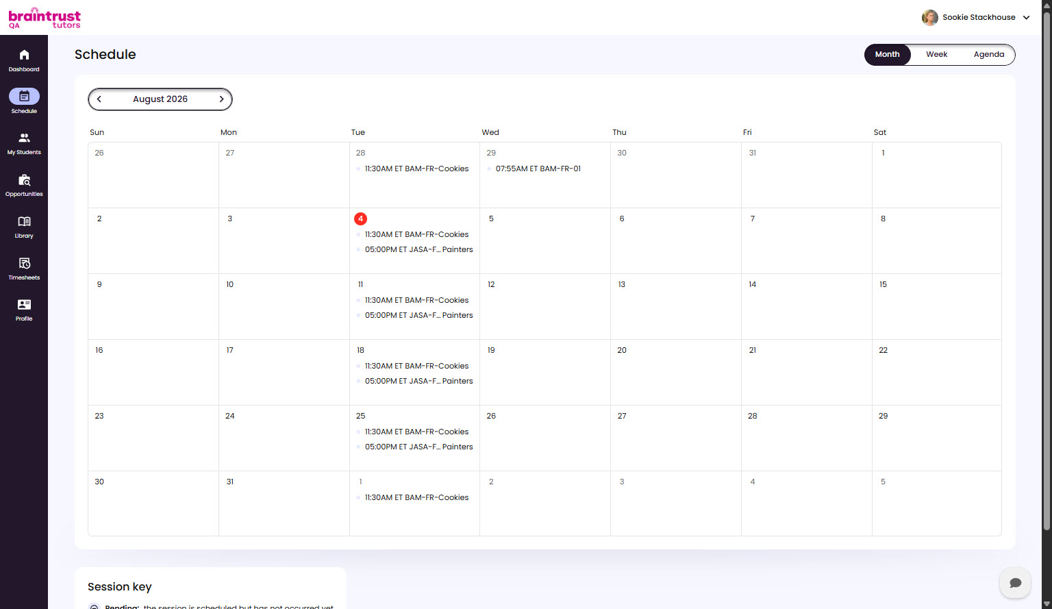 The Schedule in Month view